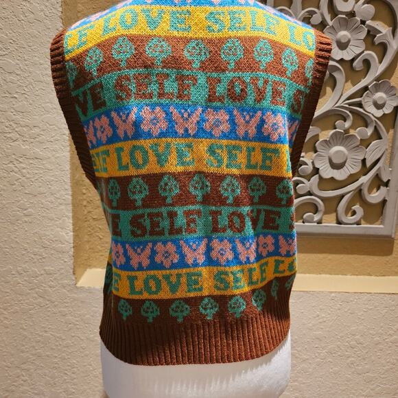 Rue21 SELF LOVE Sweater Vest Small Pink Knit Graphic Y2K Kawaii NWT - Picture 5 of 13